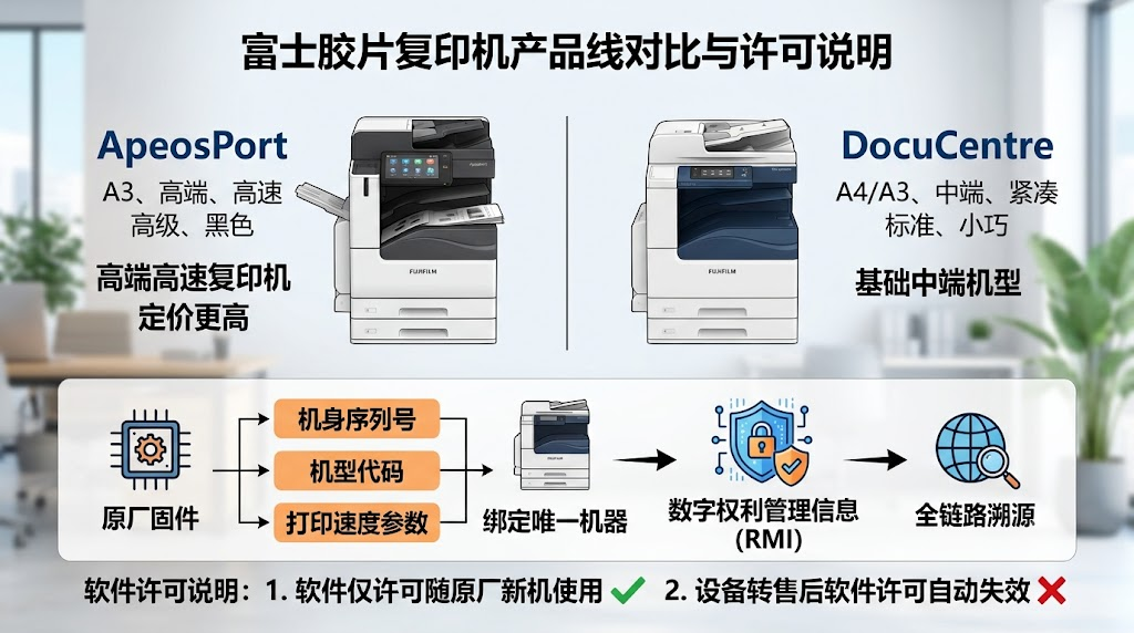 富士胶片复印机产品线对比与许可说明