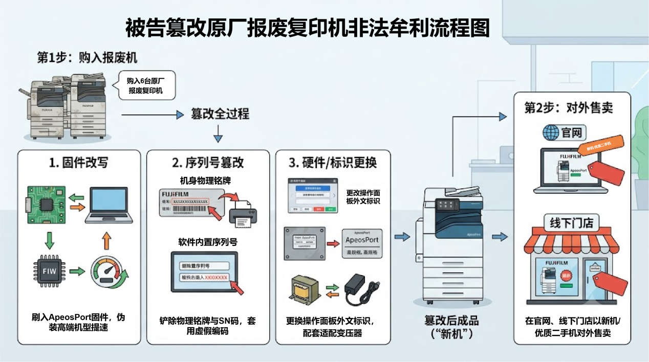 原告篡改原厂报废复印机非法牟利流程图解