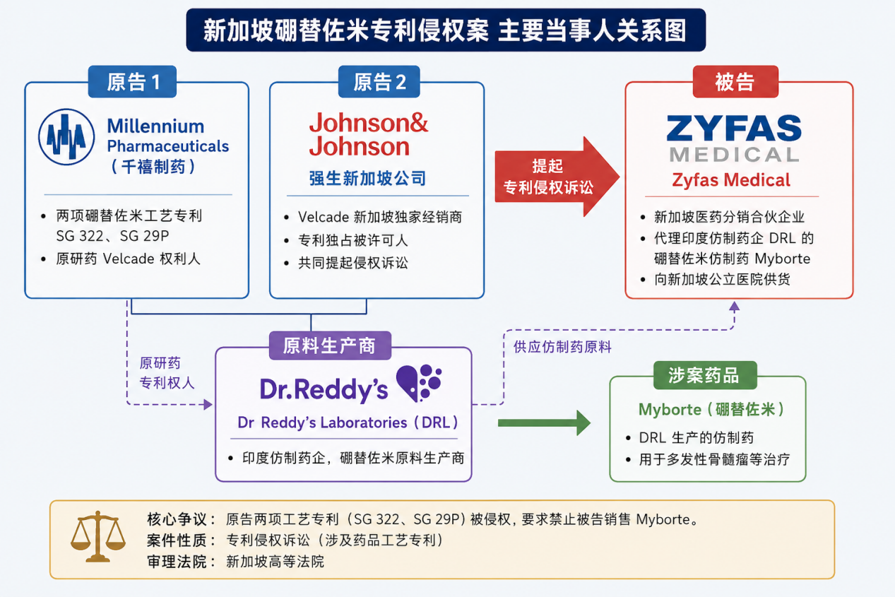 新加坡硼替佐米专利侵权案当事人关系图